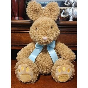 FAO Schwarz Plush Brown Bunny Rabbit Blue Ribbon Bow Easter Stuffed Animal 13"